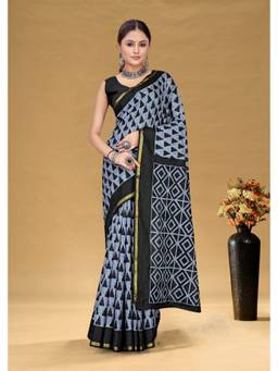 URBAN PALLU - Women Pure Cotton Grey Printed Saree