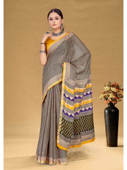 URBAN PALLU - Women Pure Cotton Grey Printed Saree