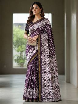 URBAN PALLU - Women Pure Cotton Purple Printed Saree