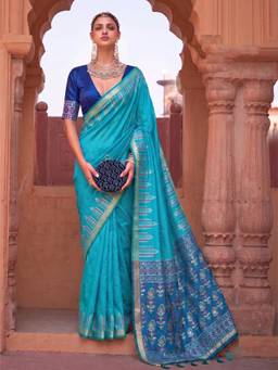 Sutriti - Women Silk Blue Handloom Saree