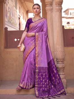 Sutriti - Women Silk Lavender Handloom Saree