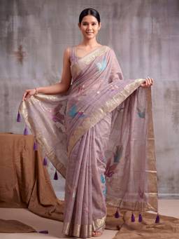 Sutriti - Women Cotton Purple Handloom Saree
