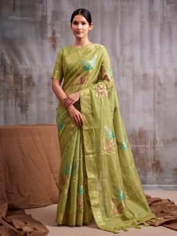 Sutriti - Women Cotton Olive Handloom Saree
