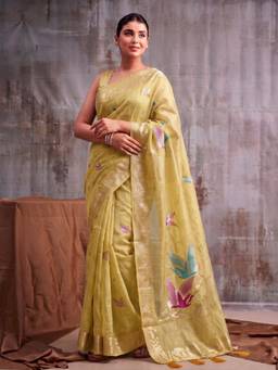 Sutriti - Women Cotton Mustard Handloom Saree