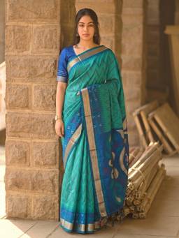 Sutriti - Women Silk Turquoise Handloom Saree