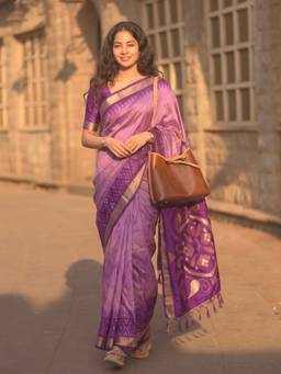 Sutriti - Women Silk Lavender Handloom Saree