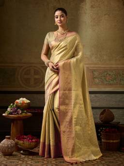 Sutriti - Women Silk Beige Handloom Saree