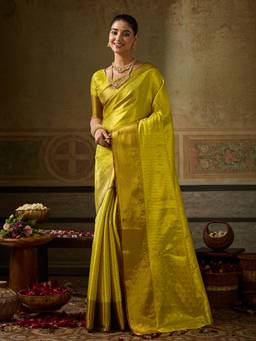 Sutriti - Women Silk Mustard Handloom Saree