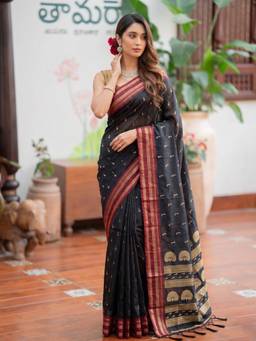 Sutriti - Women Silk Black Handloom Saree