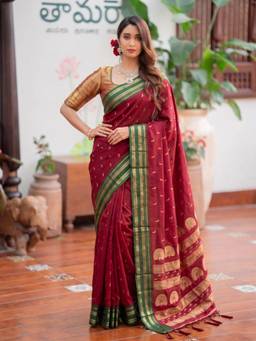 Sutriti - Women Silk Maroon Handloom Saree