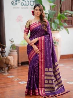 Sutriti - Women Silk Purple Handloom Saree
