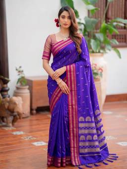 Sutriti - Women Silk Blue Handloom Saree