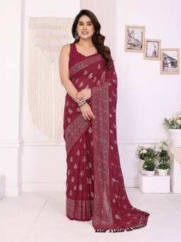 URBAN PALLU - Women Poly Georgette Maroon Printed Saree
