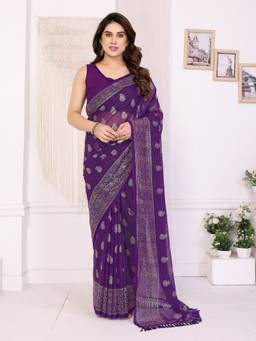 URBAN PALLU - Women Poly Georgette Purple Printed Saree