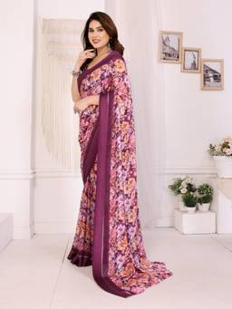 URBAN PALLU - Women Chiffon Purple Printed Saree