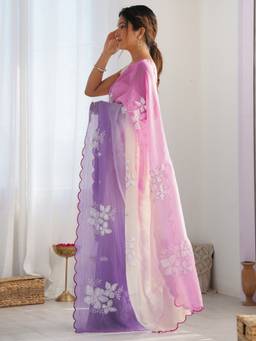 URBAN PALLU - Women Chiffon Multi-Color Embroidered Saree