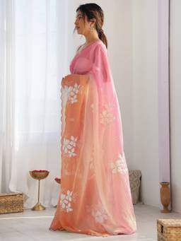 URBAN PALLU - Women Chiffon Multi-Color Embroidered Saree