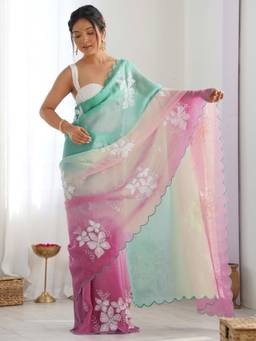 URBAN PALLU - Women Chiffon Multi-Color Embroidered Saree