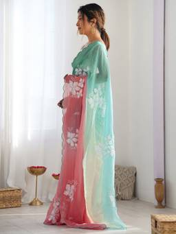 URBAN PALLU - Women Chiffon Multi-Color Embroidered Saree