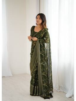 URBAN PALLU - Women Chiffon Green Printed Saree