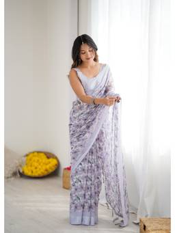 URBAN PALLU - Women Chiffon Purple Printed Saree