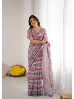 URBAN PALLU - Women Chiffon Grey Printed Saree