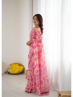 URBAN PALLU - Women Chiffon Pink Printed Saree