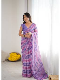 URBAN PALLU - Women Chiffon Purple Printed Saree