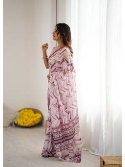 URBAN PALLU - Women Chiffon Purple Printed Saree