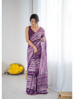 URBAN PALLU - Women Chiffon Purple Printed Saree