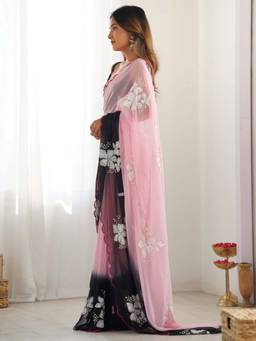 URBAN PALLU - Women Poly Georgette Multi-Color Embroidered Saree