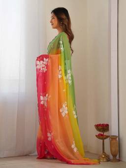 URBAN PALLU - Women Poly Georgette Multi-Color Embroidered Saree