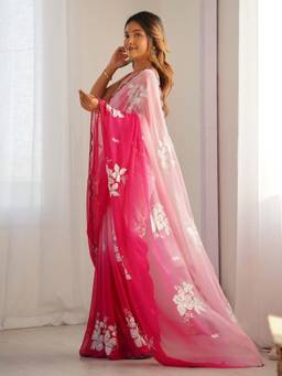 URBAN PALLU - Women Poly Georgette Multi-Color Embroidered Saree