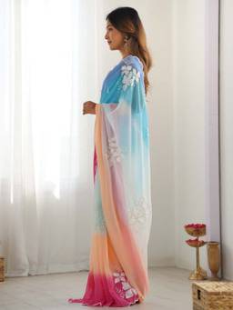 URBAN PALLU - Women Poly Georgette Multi-Color Embroidered Saree