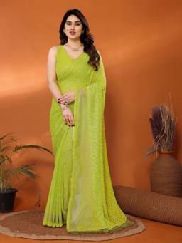 URBAN PALLU - Women Poly Georgette Green Printed Saree
