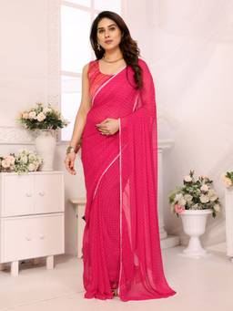 URBAN PALLU - Women Chiffon Pink Printed Saree