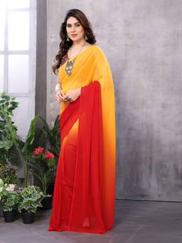 URBAN PALLU - Women Chiffon Multi-Color Solid/Plain Saree