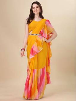 URBAN PALLU - Women Poly Georgette Yellow Printed Saree