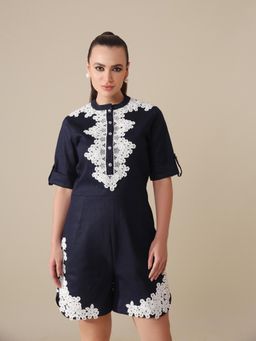 GAURI DESIGNER APPARELS - Navy Blue Denim Fiji Playsuit
