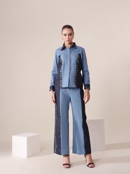 GAURI DESIGNER APPARELS - Blue Two Tone Denim Dazzle Co-Ord (Set of 2)