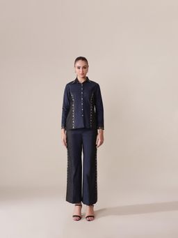 GAURI DESIGNER APPARELS - Blue Two Tone Denim Dazzle Co-Ord (Set of 2)