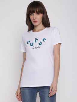 Guess - Women White Embroidered T-Shirt