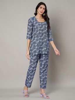 SWI STYLISH - Women'S Formal Navy Blue Printed Round Neck Co Ord Set (Set Of 2)