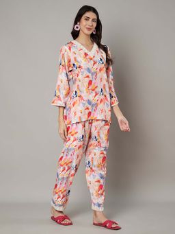 SWI STYLISH - Women'S Formal Cream Printed V- Neck Co Ord Set (Set Of 2)