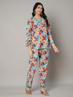 SWI STYLISH - Women'S Formal Green Printed V- Neck Co Ord Set (Set Of 2)