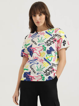 United Colors of Benetton - Women White Printed T-Shirt