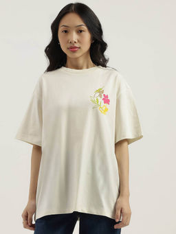 United Colors of Benetton - Women Off White Printed T-Shirt