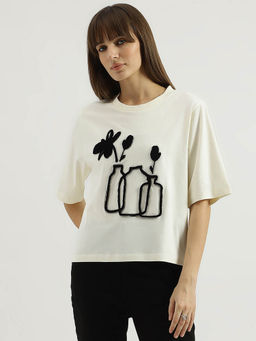 United Colors of Benetton - Women Cream Printed T-Shirt