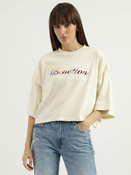 United Colors of Benetton - Women Off White Embroidered T-Shirt