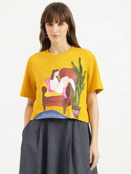 United Colors of Benetton - Women Yellow Printed T-Shirt